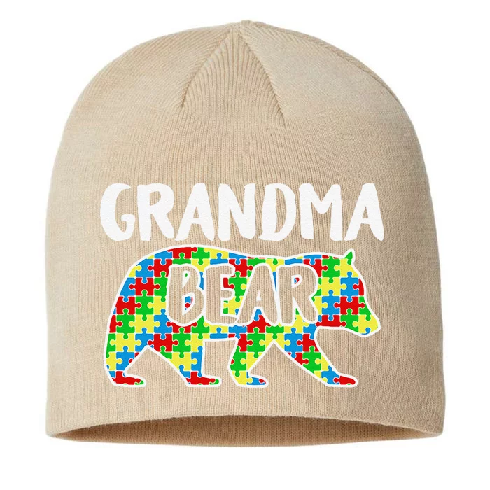 Grandma Bear Autism Awareness Month Family Support 8 1/2in Sustainable Knit Beanie