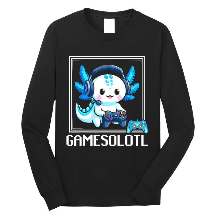 Gamesolotl Blue Axolotl Gaming Video Games Anime Games Long Sleeve Shirt