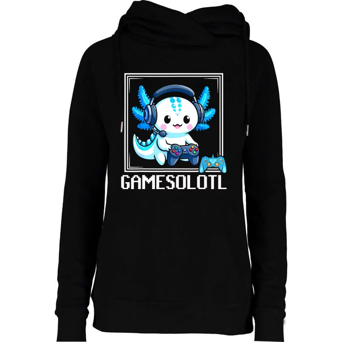 Gamesolotl Blue Axolotl Gaming Video Games Anime Games Womens Funnel Neck Pullover Hood