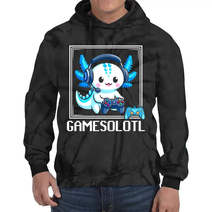 Gamesolotl Blue Axolotl Gaming Video Games Anime Games Tie Dye Hoodie