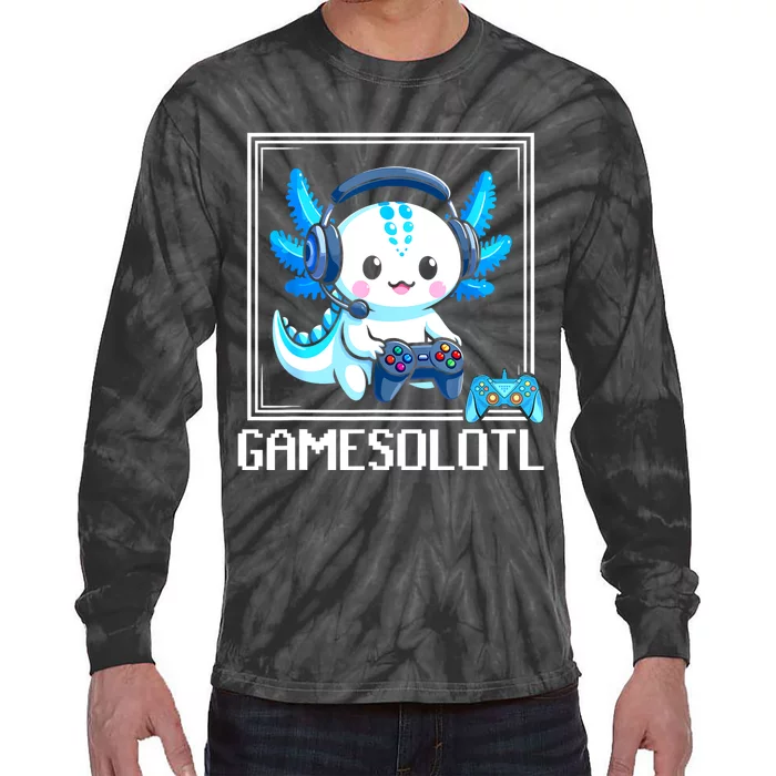 Gamesolotl Blue Axolotl Gaming Video Games Anime Games Tie-Dye Long Sleeve Shirt