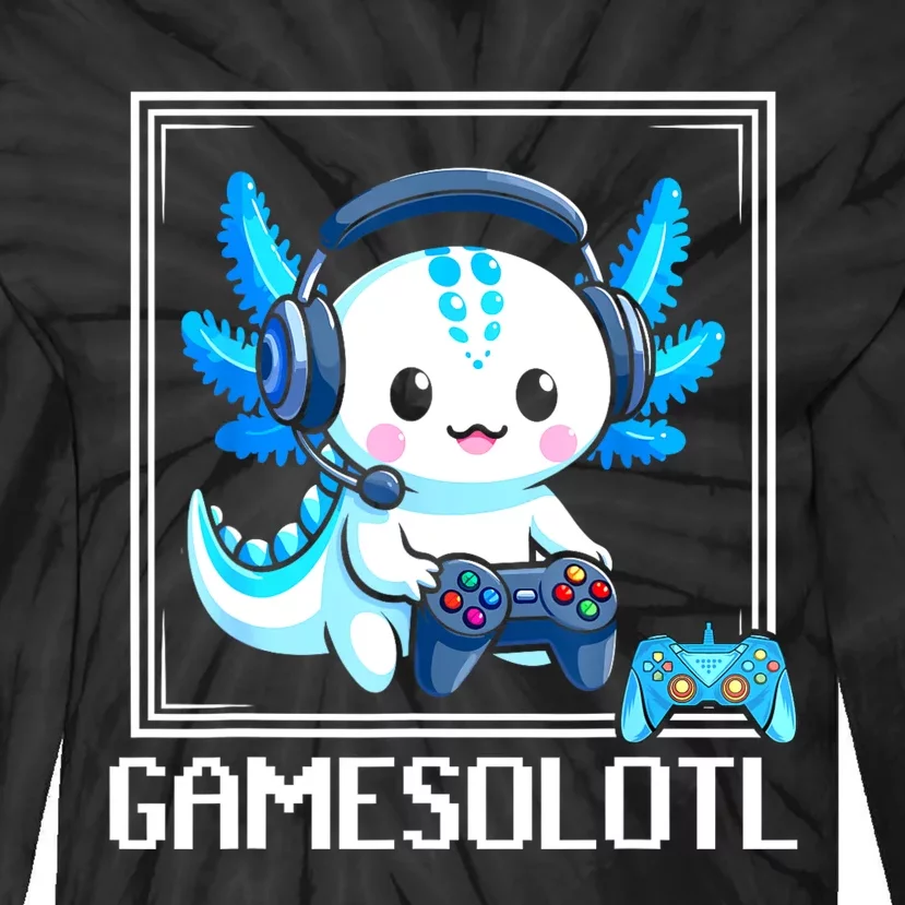 Gamesolotl Blue Axolotl Gaming Video Games Anime Games Tie-Dye Long Sleeve Shirt