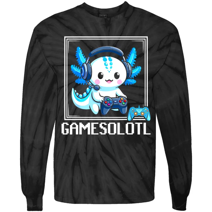 Gamesolotl Blue Axolotl Gaming Video Games Anime Games Tie-Dye Long Sleeve Shirt