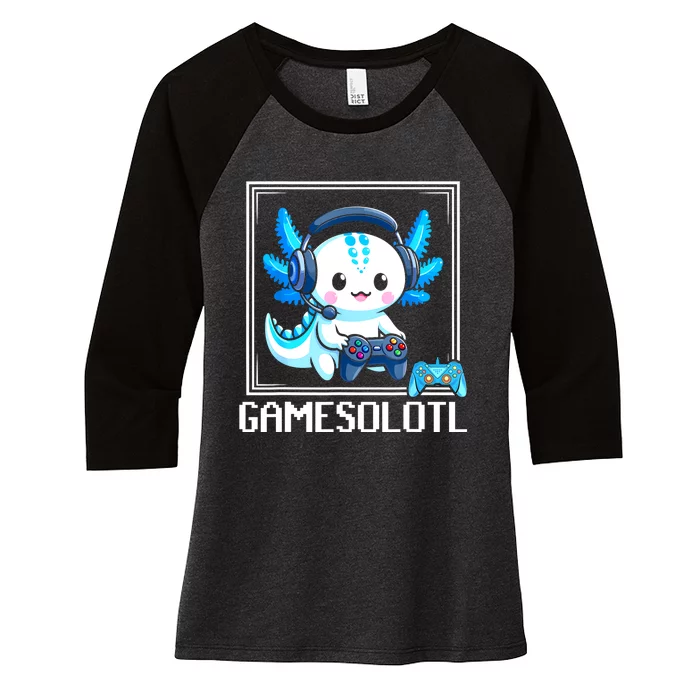 Gamesolotl Blue Axolotl Gaming Video Games Anime Games Women's Tri-Blend 3/4-Sleeve Raglan Shirt