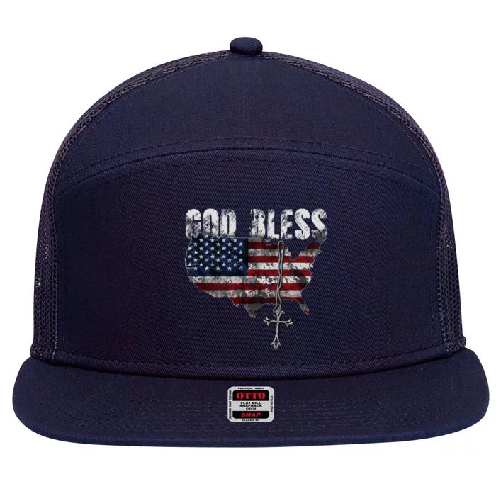 God Bless America 7 Panel Mesh Trucker Snapback Hat