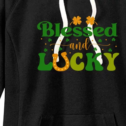 Groovy Blessed And Lucky Retro St Patrick's Day Womens Women's Fleece Hoodie