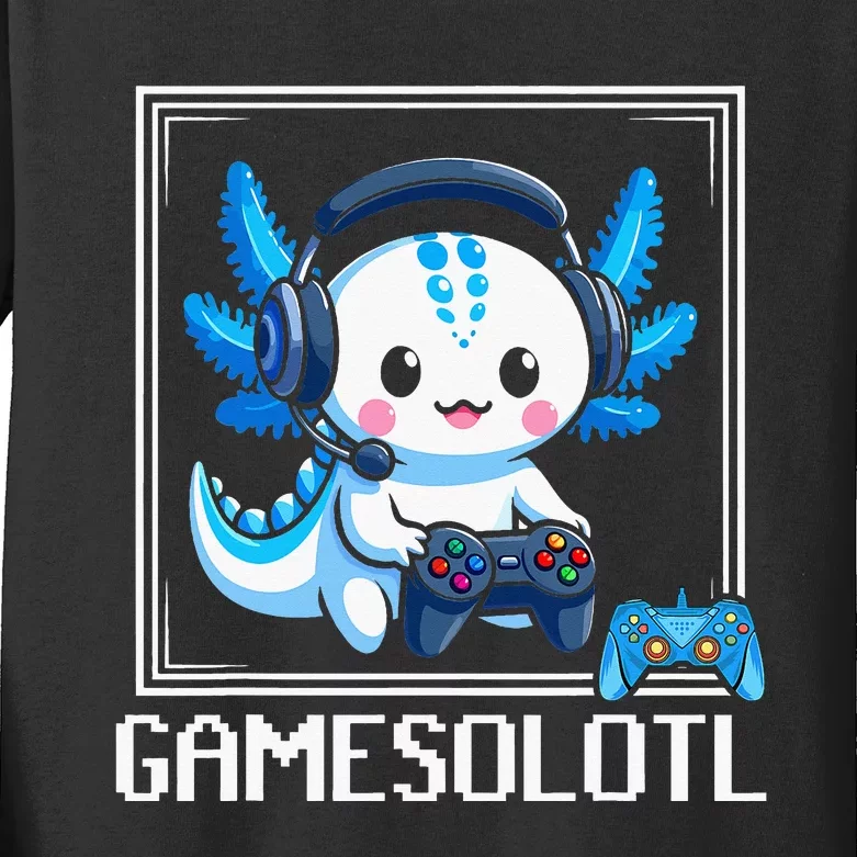 Gamesolotl Blue Axolotl Gaming Video Game Kids Long Sleeve Shirt