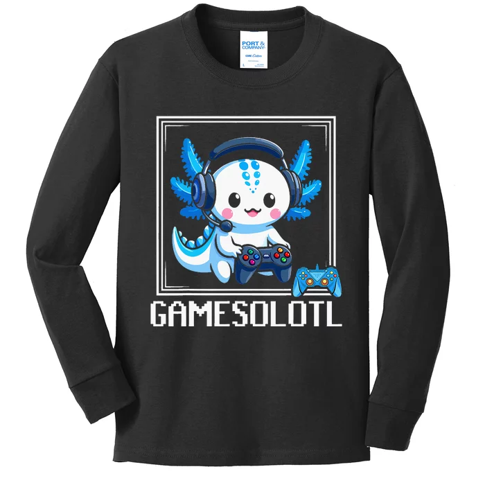 Gamesolotl Blue Axolotl Gaming Video Game Kids Long Sleeve Shirt