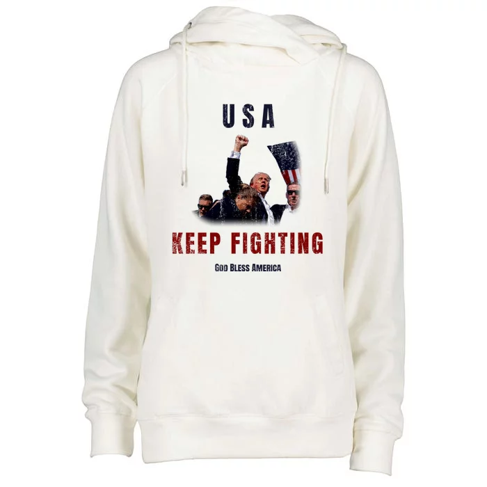 God Bless America “Keep Fighting” Womens Funnel Neck Pullover Hood