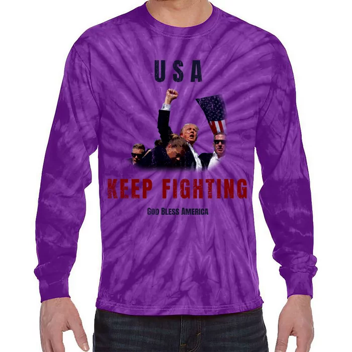 God Bless America “Keep Fighting” Tie-Dye Long Sleeve Shirt