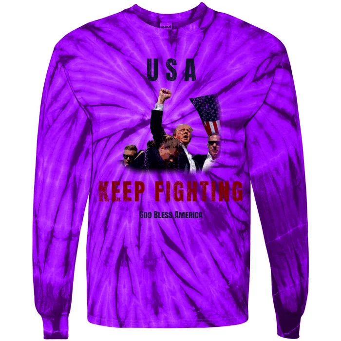 God Bless America “Keep Fighting” Tie-Dye Long Sleeve Shirt