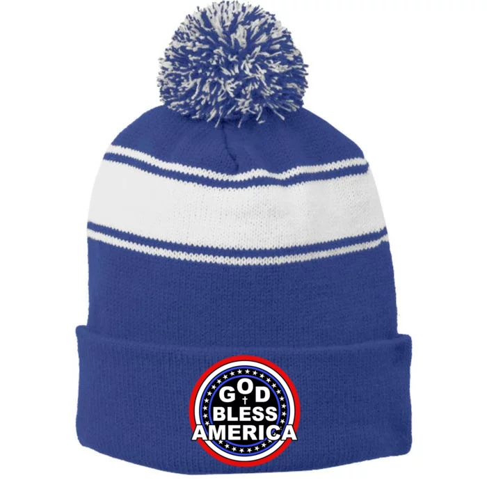 God Bless America Gift Stripe Pom Pom Beanie