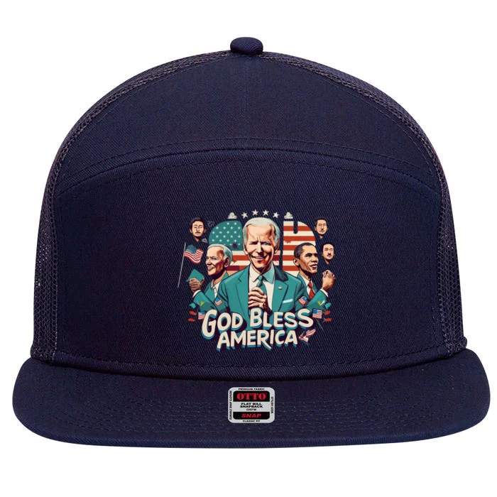 GOD BLESS AMERICA 7 Panel Mesh Trucker Snapback Hat