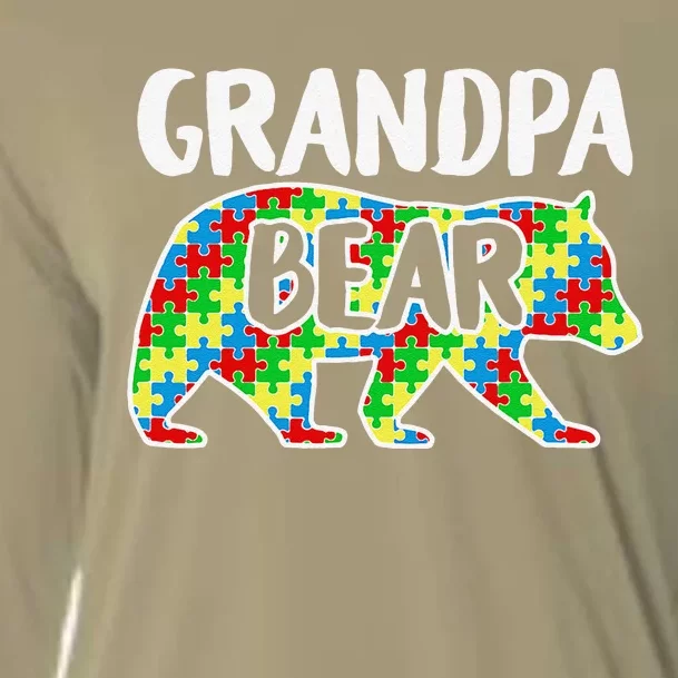 Grandpa Bear Autism Awareness Month Family Support Cooling Performance Long Sleeve Crew