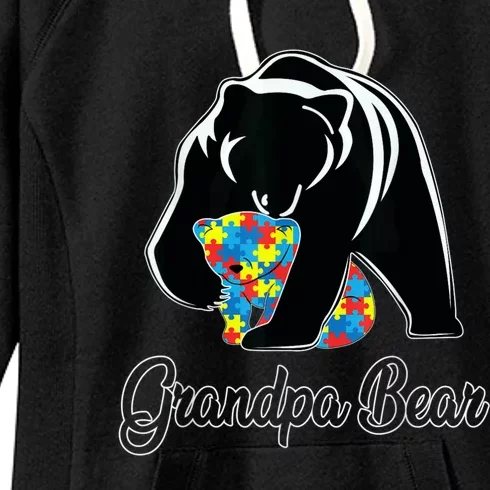 Grandpa Bear Autism Awareness Autism Dad Grandpa Papa Women's Fleece Hoodie