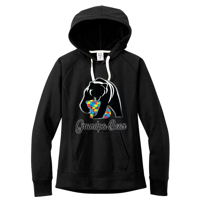 Grandpa Bear Autism Awareness Autism Dad Grandpa Papa Women's Fleece Hoodie