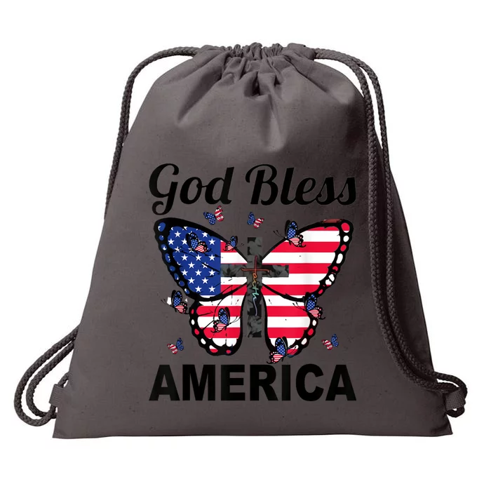 God Bless America Butterfly 4th Of July Jesus Christian Drawstring Bag