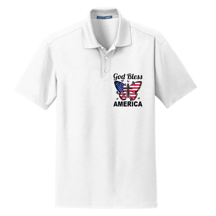 God Bless America Butterfly 4th Of July Jesus Christian Dry Zone Grid Performance Polo