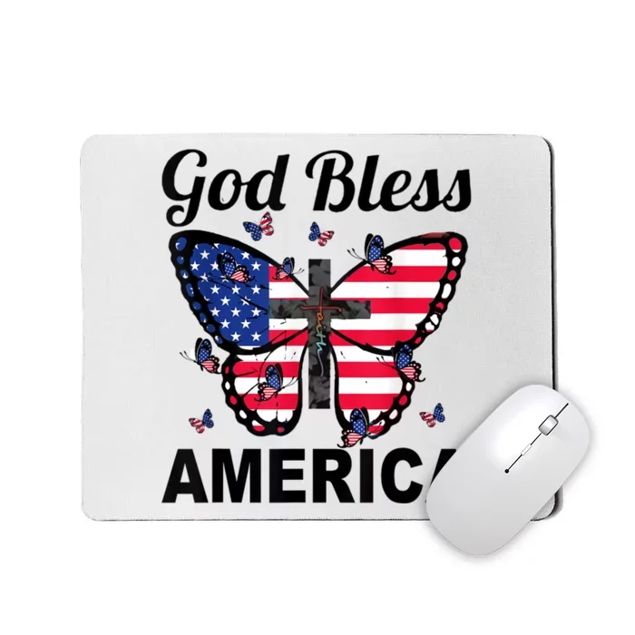 God Bless America Butterfly 4th Of July Jesus Christian Mousepad