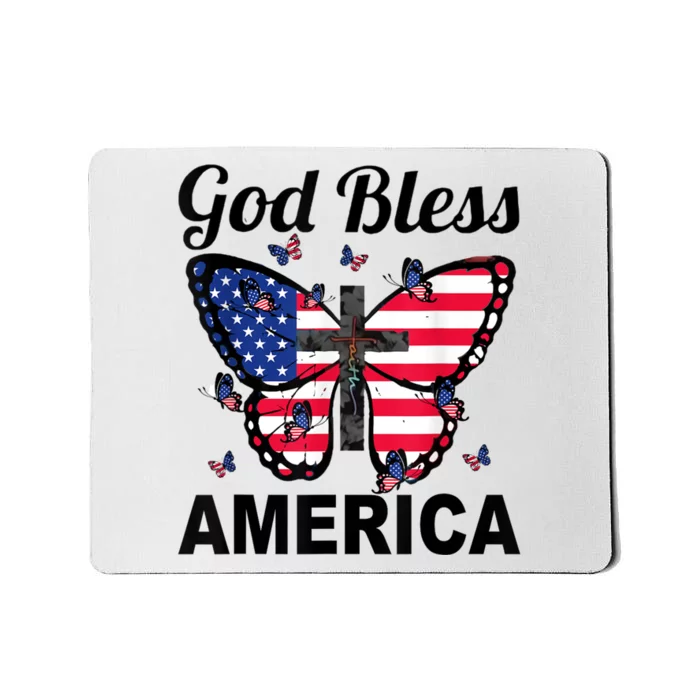 God Bless America Butterfly 4th Of July Jesus Christian Mousepad