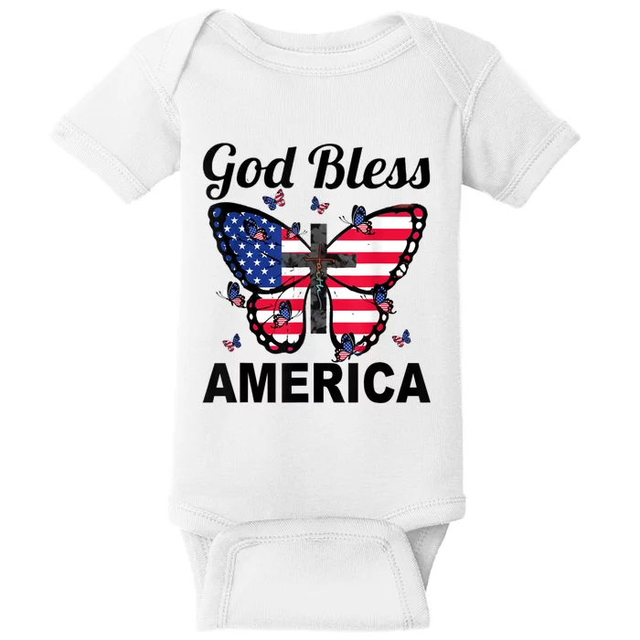 God Bless America Butterfly 4th Of July Jesus Christian Baby Bodysuit