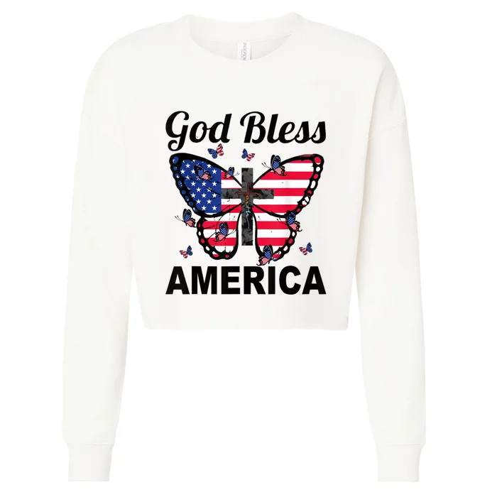 God Bless America Butterfly 4th Of July Jesus Christian Cropped Pullover Crew