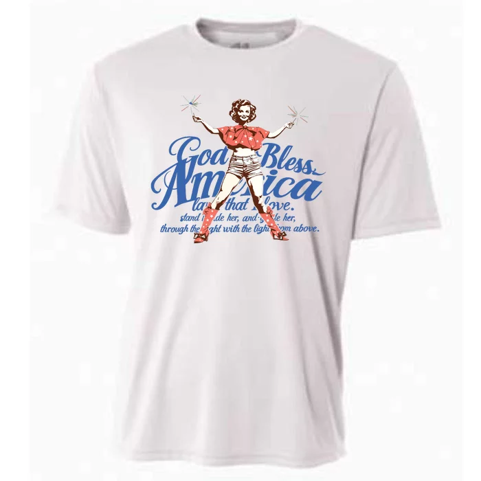 God Bless America Vintage 4th Of July Pinup Coquette Bow Cooling Performance Crew T-Shirt