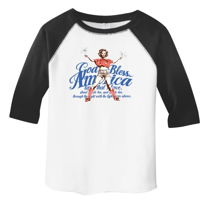 God Bless America Vintage 4th Of July Pinup Coquette Bow Toddler Fine Jersey T-Shirt