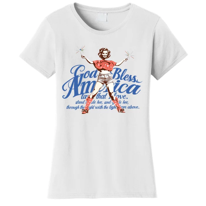 God Bless America Vintage 4th Of July Pinup Coquette Bow Women's T-Shirt