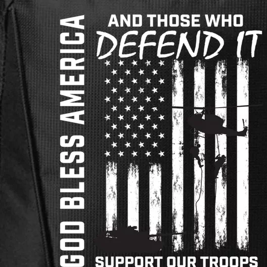 God Bless America Support Our Troops Veterans American Flag Gift City Backpack