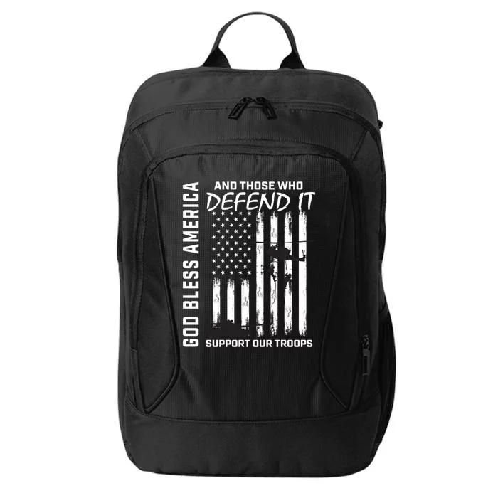 God Bless America Support Our Troops Veterans American Flag Gift City Backpack