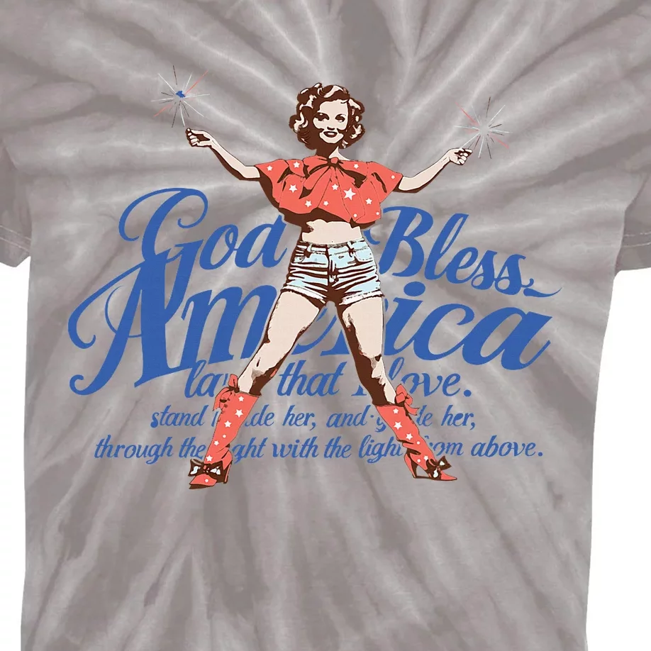 God Bless America 4th Of July Pinup Coquette Bow Kids Tie-Dye T-Shirt