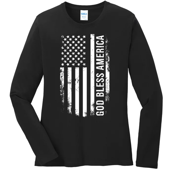 God Bless America Us Flag Cool Gift Ladies Long Sleeve Shirt