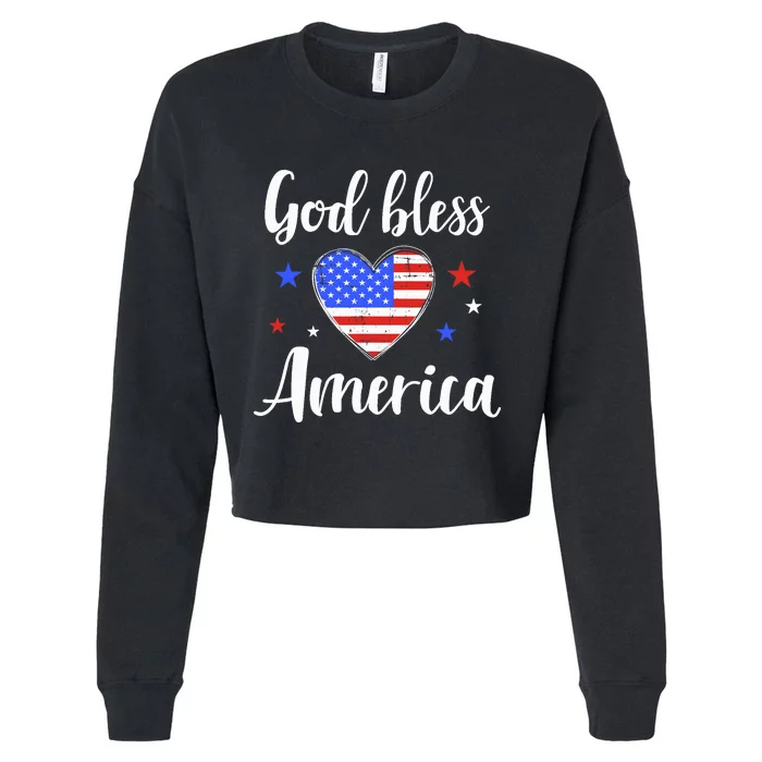 God bless america for patriotic Independence day 4th of July Cropped Pullover Crew