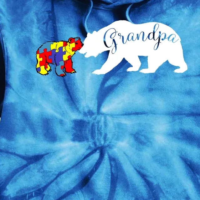 Grandpa Bear Autism Awareness Cute Gift Papa Dad Gift Tie Dye Hoodie