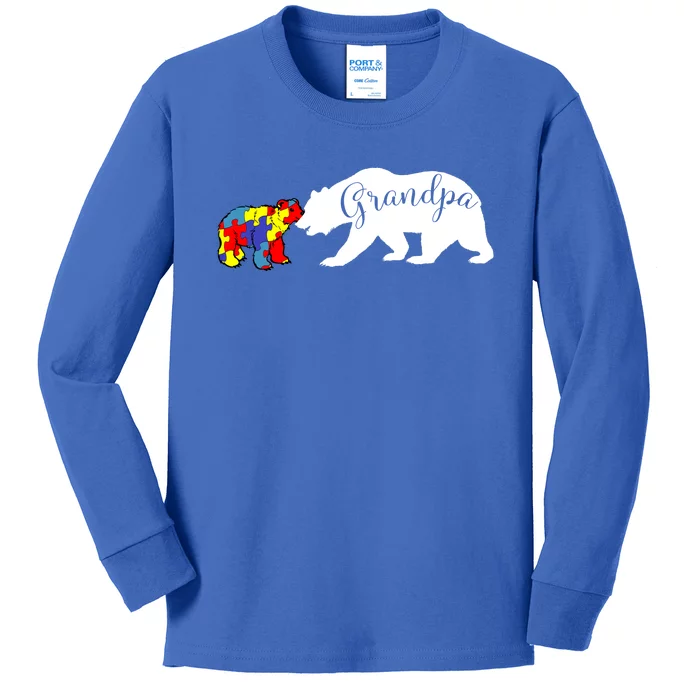 Grandpa Bear Autism Awareness Cute Gift Papa Dad Gift Kids Long Sleeve Shirt