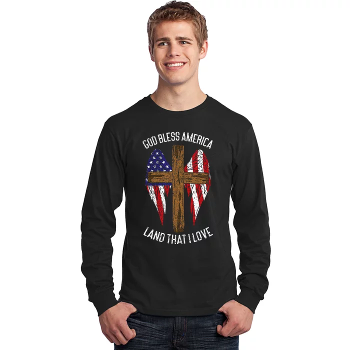 God Bless America Land That I Love Us Flag Funny 4th Of July Long Sleeve Shirt