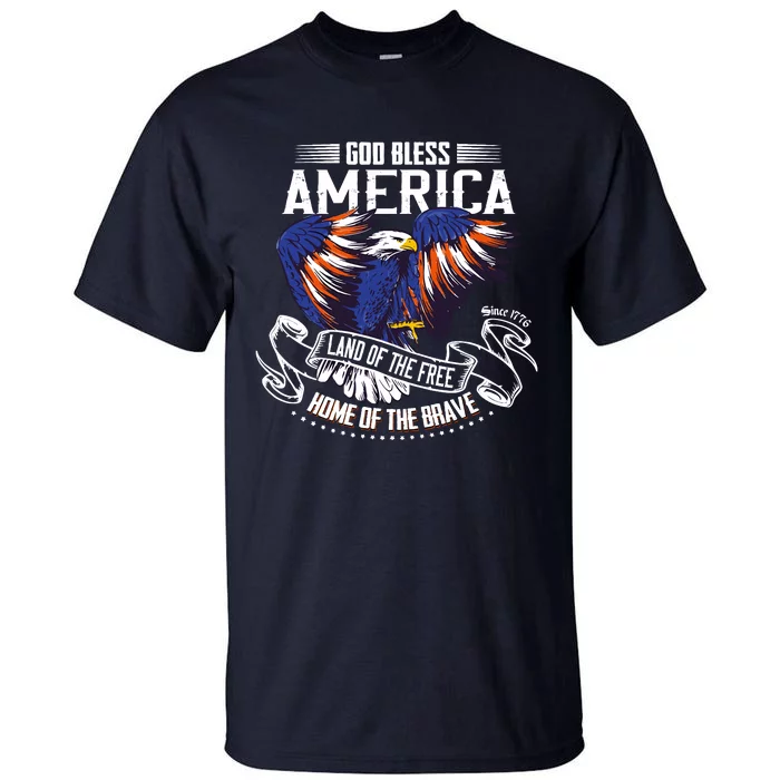 God Bless America Eagle | Land Of The Free Home Of The Brave Tall T-Shirt