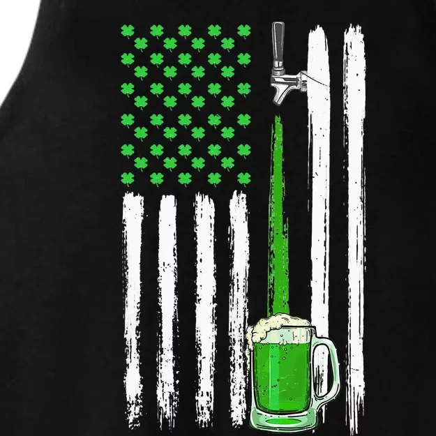 Green Beer American Flag Happy St Patrick's Day Ladies Tri-Blend Wicking Tank