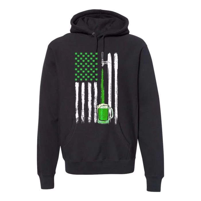 Green Beer American Flag Happy St Patrick's Day Premium Hoodie