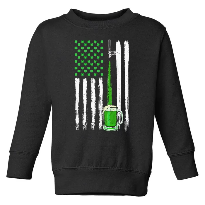 Green Beer American Flag Happy St Patrick's Day Toddler Sweatshirt