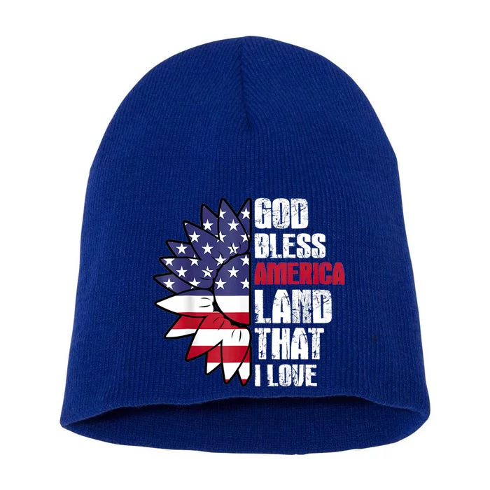 God Bless America Land That I Love Usa Flag Flower Patriotic Gift Short Acrylic Beanie