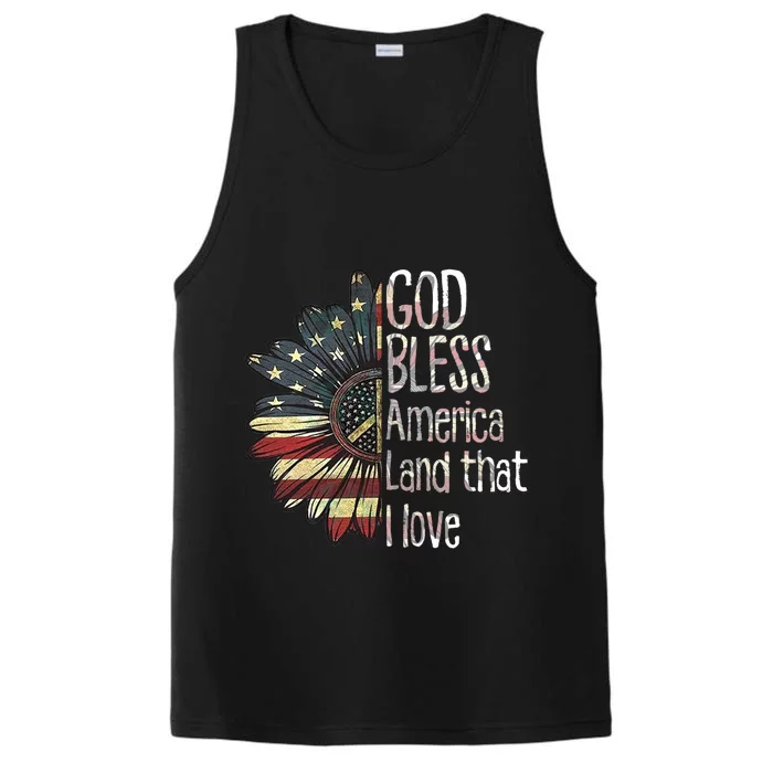 God Bless America Land That I Love Usa Flag Flower Patriotic Gift Performance Tank