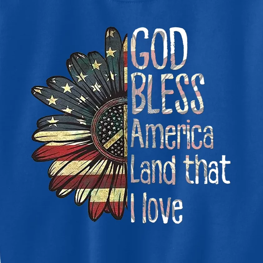 God Bless America Land That I Love Usa Flag Flower Patriotic Gift Kids Sweatshirt