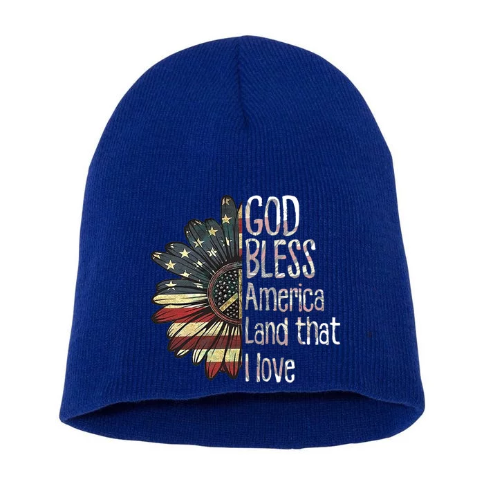 God Bless America Land That I Love Usa Flag Flower Patriotic Gift Short Acrylic Beanie