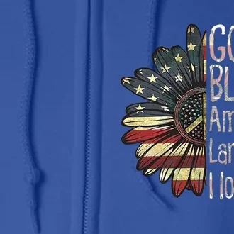 God Bless America Land That I Love Usa Flag Flower Patriotic Gift Full Zip Hoodie