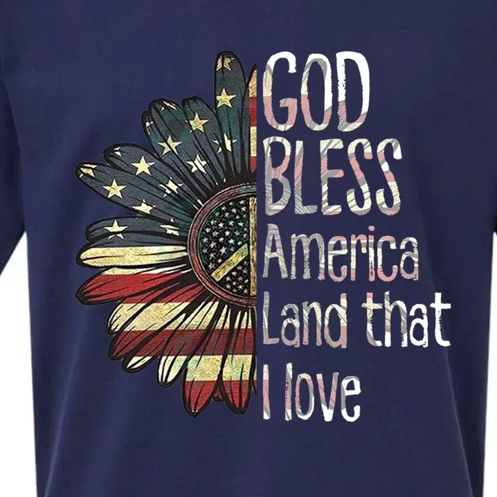 God Bless America Land That I Love Usa Flag Flower Patriotic Gift Sueded Cloud Jersey T-Shirt