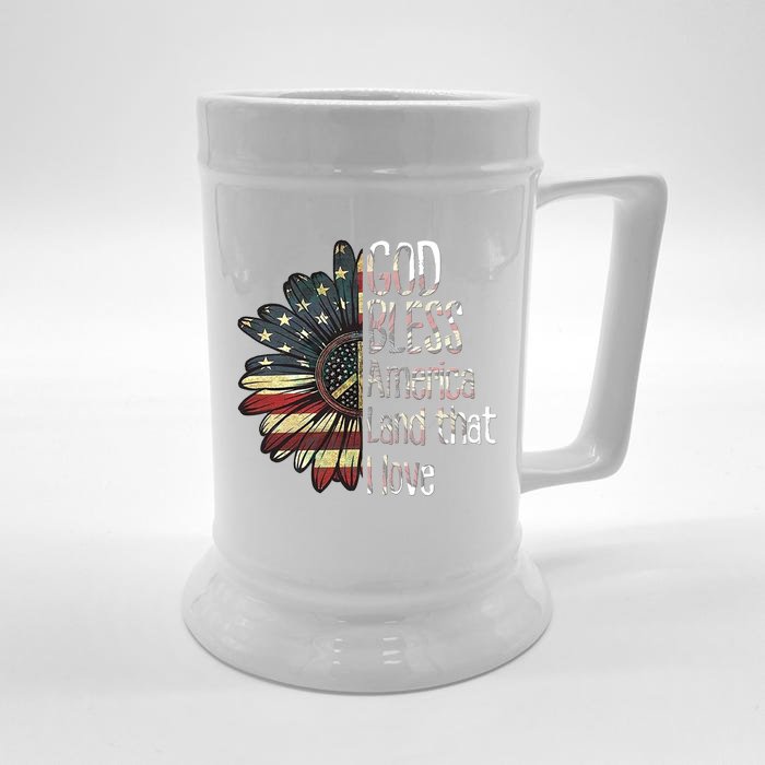 God Bless America Land That I Love Usa Flag Flower Patriotic Gift Front & Back Beer Stein