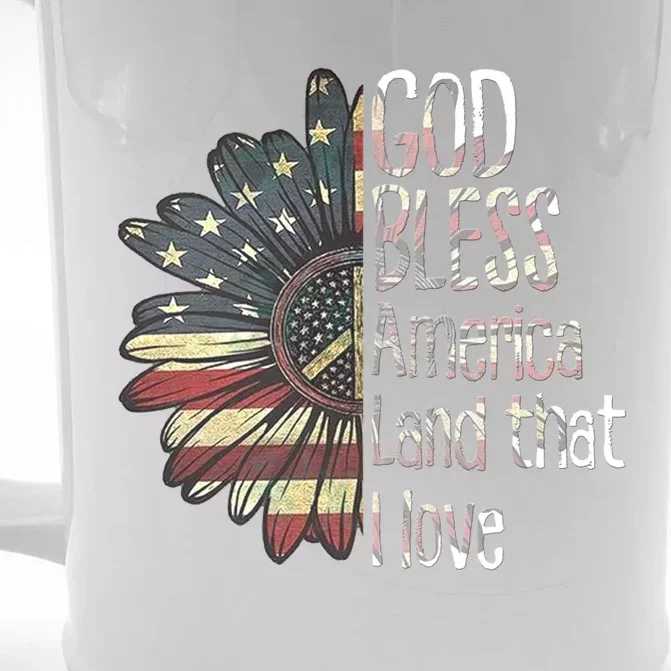 God Bless America Land That I Love Usa Flag Flower Patriotic Gift Front & Back Beer Stein