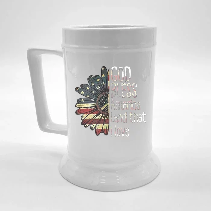 God Bless America Land That I Love Usa Flag Flower Patriotic Gift Front & Back Beer Stein